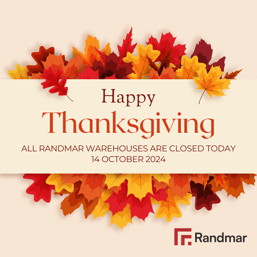 🍁 Happy Thanksgiving from Randmar! 🍁

All Randmar warehouses are closed today, October 14th, in observance of Canadian Thanksgiving. We'll resume regular operations tomorrow.

Enjoy the holiday with your loved ones! 🦃

#HappyThanksgiving #CanadianThanksgiving #Randmar