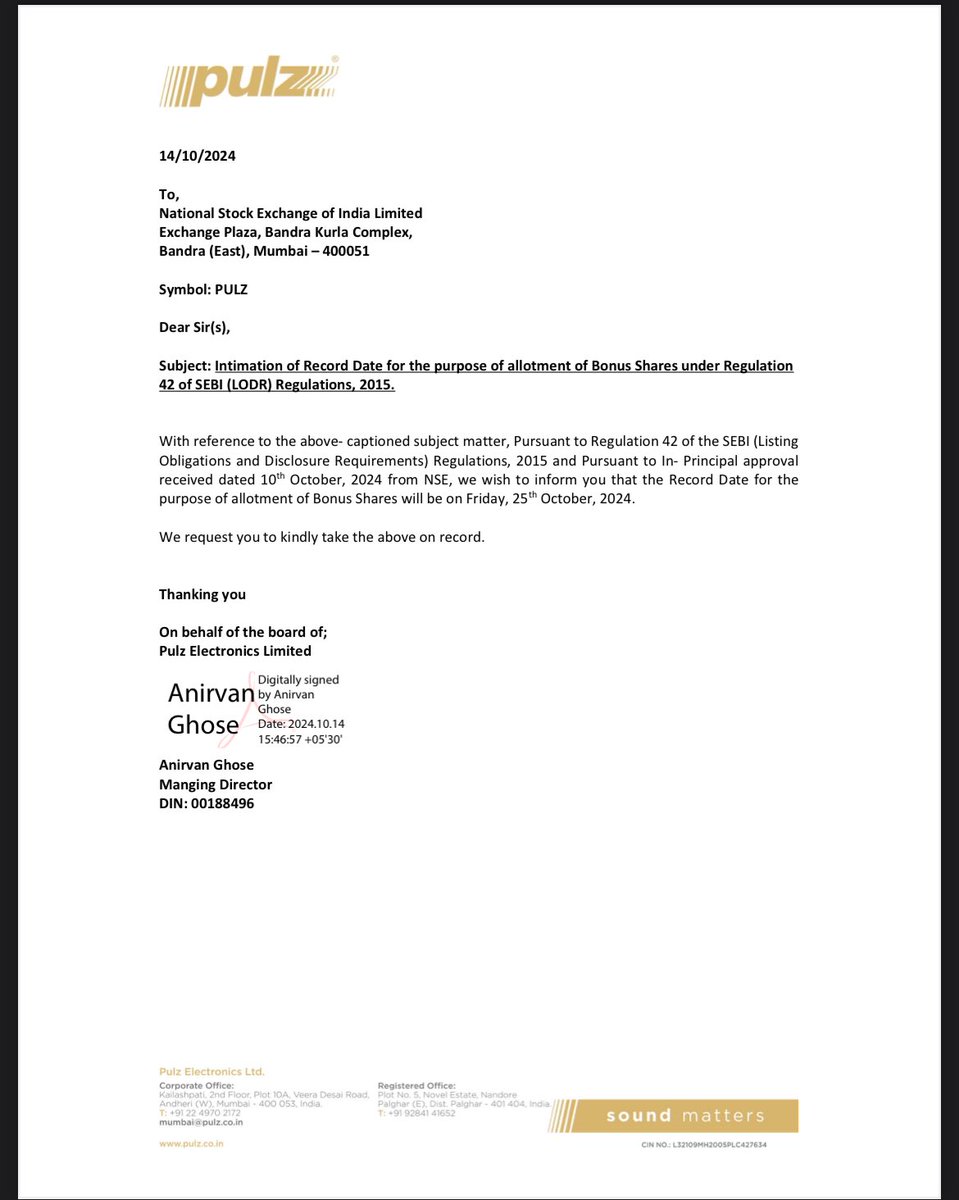 Vivek_Ruparel's tweet image. #BONUS #PULZ 

#RecordDate 25-Oct