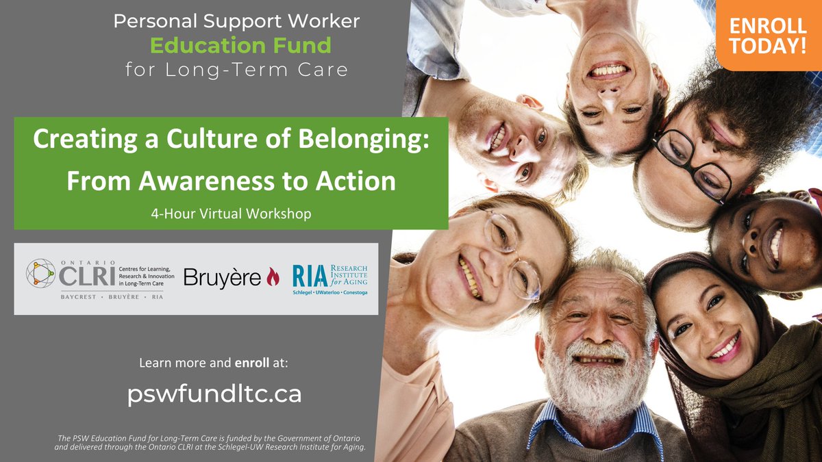 🔍 Looking for practical steps for inclusive environments, cultural humility and more?

🌟 The PSW Fund now offers Creating a Culture of Belonging: From Awareness to Action: a 4-hour virtual workshop!

📢 For more info or to enroll, go to pswfundltc.ca 

#EDIinLTC