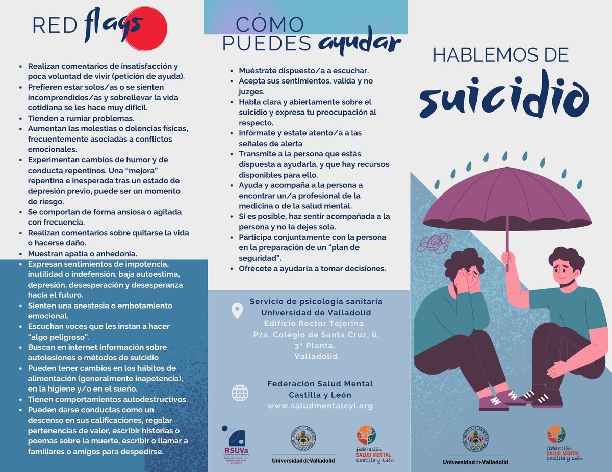 Nos unimos a la <a href="/UVa_es/">Gabinete de Comunicación Universidad de Valladolid</a> para hablar de #suicidio y de #saludmental a través de una serie de charlas en los diferentes campus.

#elsuicidiosepreviene #conectaconlavida

👉🫶acortar.link/kdcheI