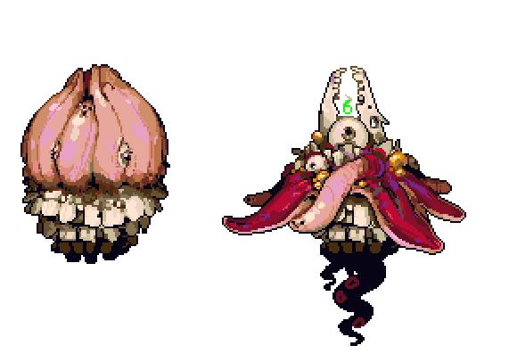 ArthurCandeland's tweet photo. Long time no post, there's a Chinese #terraria mod that is localised to the "coralite mod" it adds a boss known as the nightmare Plantera I liked the concept enough to make my own version based on plantera and the world evils. #pixelart https://t.co/y4yuxOZbKH