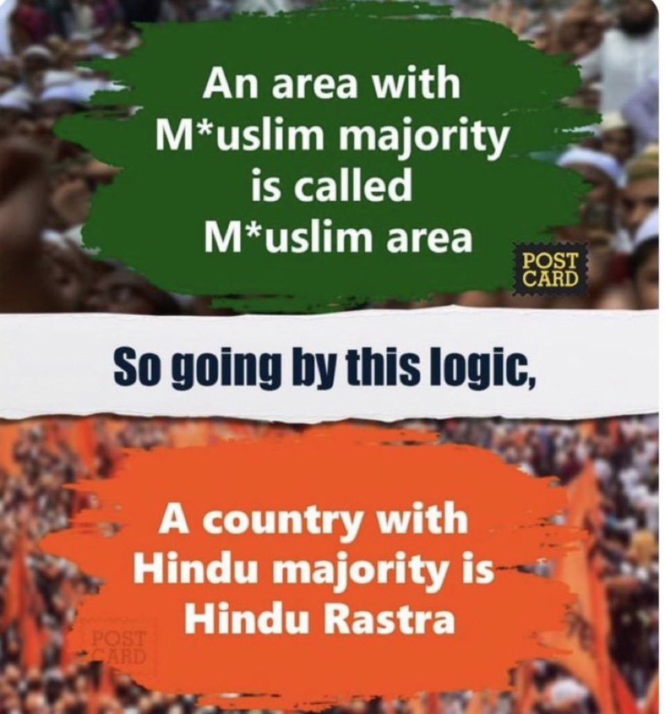 VlKAS_PR0NAM0's tweet photo. If they claim a area with Muslim Majority as MUSLIM area / Muslim City 

Then

Why can’t we call India as
 HINDU Rashtra ? https://t.co/xJiDlyrhAf