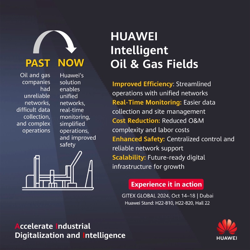 Huawei_ME's tweet photo. Accelerate industrial intelligence with Huawei! From smart governance &amp; financial services to retail, power grids, mining, and oil &amp; gas, Huawei’s AI-powered solutions drive efficiency, safety &amp; innovation. Experience it in action at #HuaweiGITEX: https://t.co/kMLXjZS8RH #GITEX24