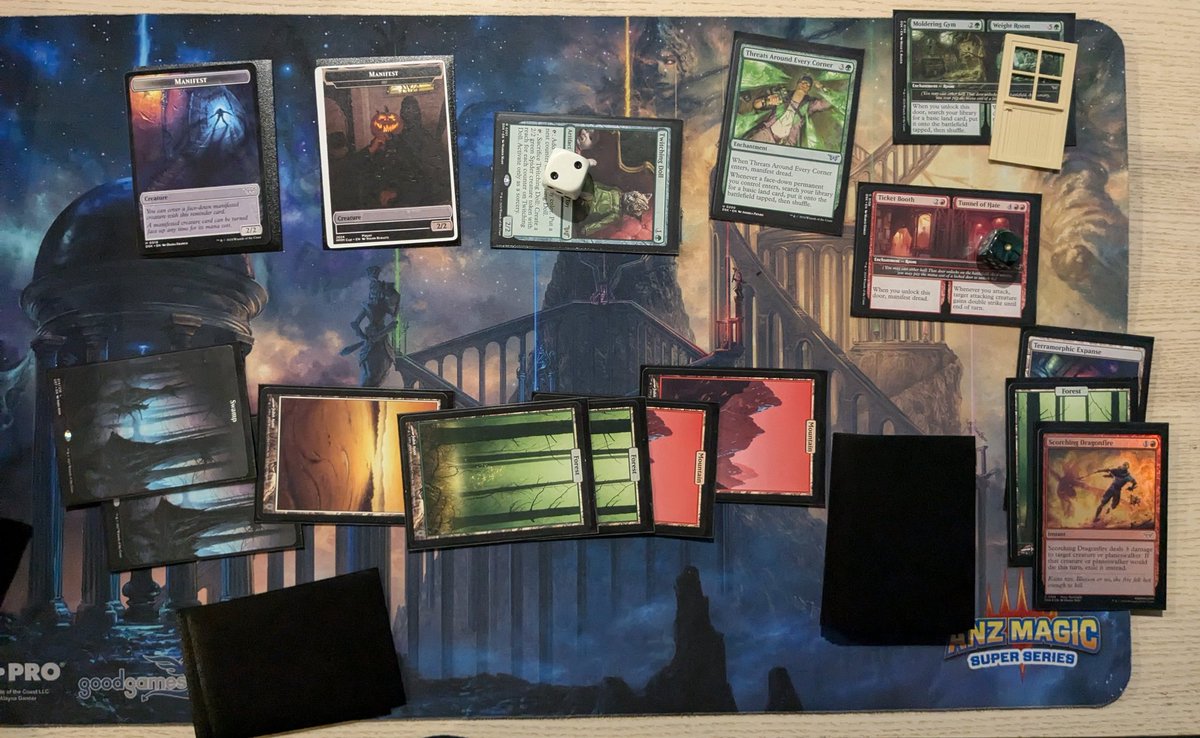 mtg_nomad's tweet image. 2-1 at tonight's #MagicMates #DSK draft with a sweet 4c brew playing all the best cards I could find.

The black splash seemed a little greedy but the mana never let me down. 

Other pic is of my turn 4 board state one game.

Lost to Gremlin Tamer+ counterspells.