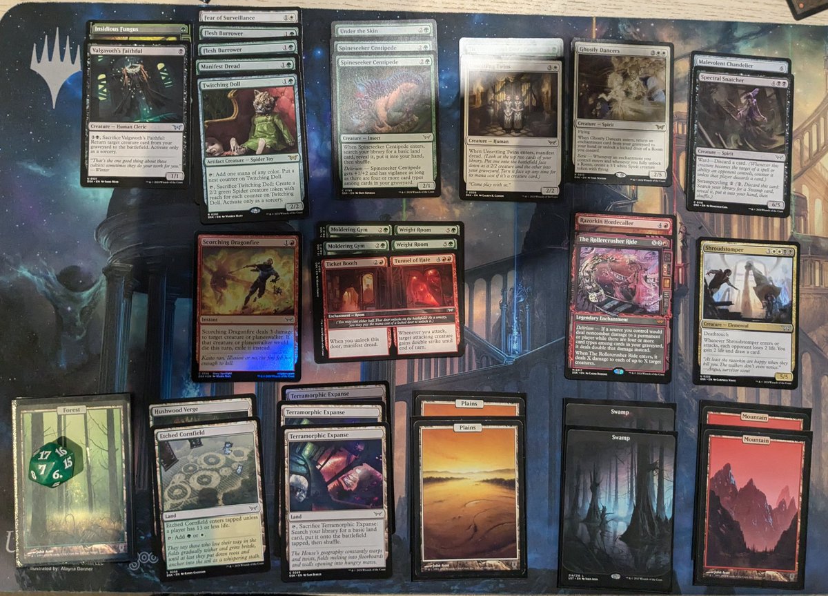 mtg_nomad's tweet image. 2-1 at tonight's #MagicMates #DSK draft with a sweet 4c brew playing all the best cards I could find.

The black splash seemed a little greedy but the mana never let me down. 

Other pic is of my turn 4 board state one game.

Lost to Gremlin Tamer+ counterspells.