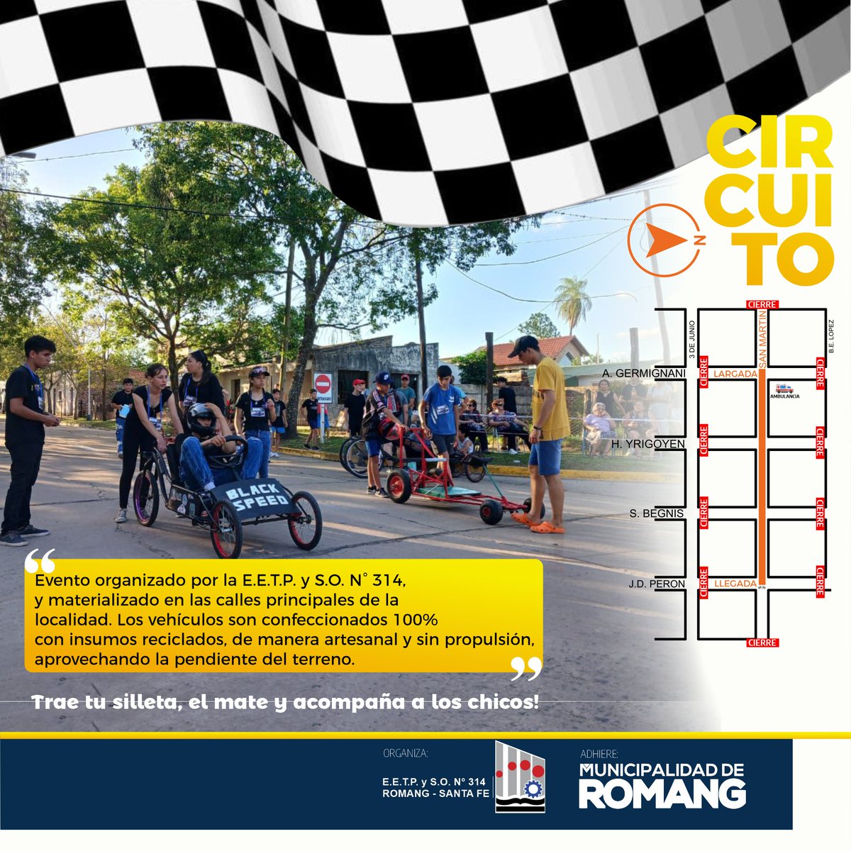 2° CONCURSO DE CARROS ARTESANALES 🏁
"Donde gana la creatividad, la diversión y el espíritu de equpo." 🤝

 🗓 SÁBADO 26 DE OTUBRE DE 2024
⏰ 17 A 20 HS. 
📌 Calle San Martín (desde calle Germignani hasta J. D. Perón) 
🎟 ENTRADA LIBRE Y GRATUITA
Habrá SERVICIO DE BUFFET