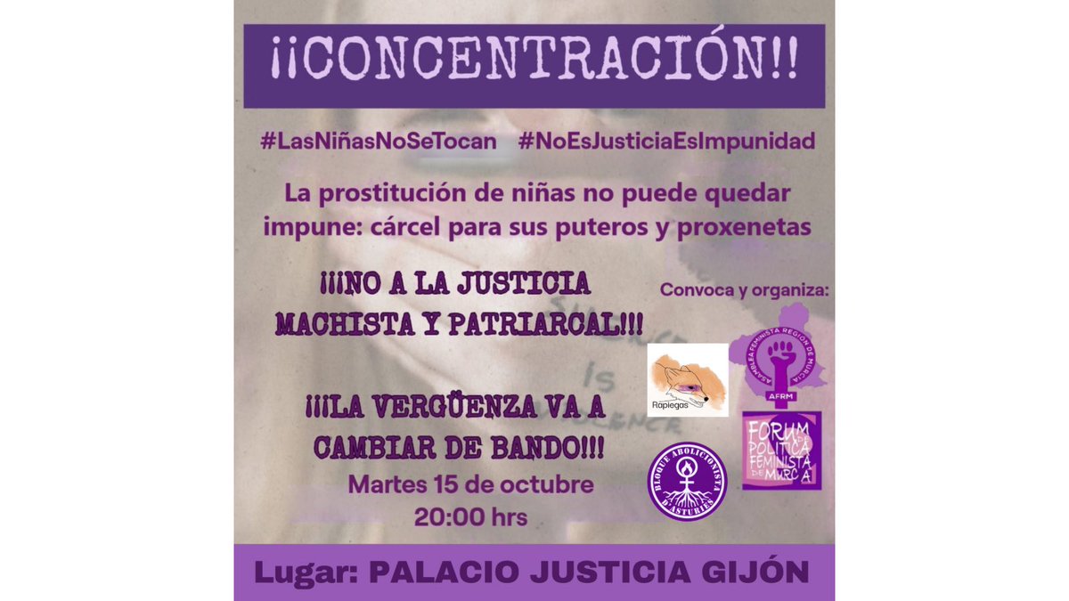*📢 ¡¡CONCENTRACIÓN!! 📢*

❌ *#LasNiñasNoSeTocan*
❌ *#NoEsJusticiaEsImpunidad*

👇🏼 Tira del 🧵🧶