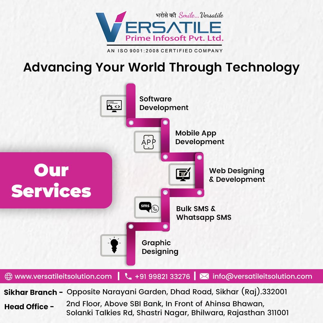 versatileprime's tweet photo. Take your business to new heights with Versatile Prime Infosoft Pvt. Ltd.! 🌐 Whether you need software development, mobile app creation, web design, bulk SMS/WhatsApp services, or graphic designing, we've got you covered.

#VersatilePrimeInfosoft #DigitalInnovation https://t.co/oKH9oMdjeD