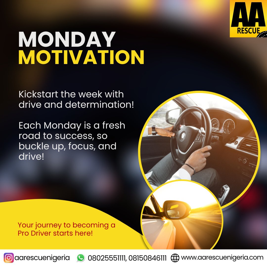 AARescueNigeria's tweet photo. Kickstart your week by taking the first step towards road confidence! Start your journey with AA Rescue—where expertise meets the road!"

Contact us today!
📞 08025551111 or 08150846111
📧 customercare@aarescuenigeria.com
🌐 https://t.co/4UTDkp84Tt https://t.co/y0aoWOJeLs