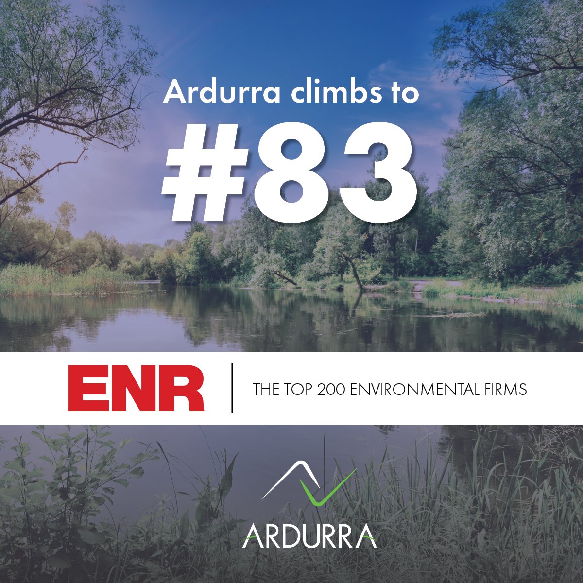 #Ardurra continues to climb! We've moved up on Engineering News-Record's (ENR) Top 200 Environmental Firms list, ranking at #83!

Thank you to our outstanding team, amazing clients, and trusted partners who made this recognition possible. 

#ENRTop200 #TeamArdurra