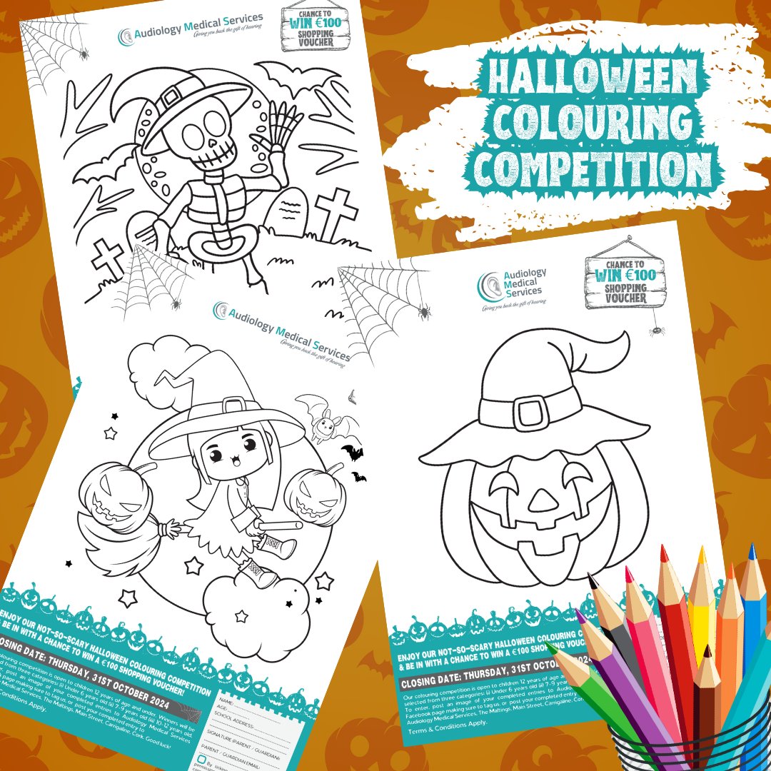 Aud_Med_Service's tweet photo. HALLOWEEN COLOURING COMPETITION
There’s no tricks, just treats this Halloween.
Choose between 3 not-so-scary #Halloween colouring competition entries and be in with a chance to win a €100 shopping voucher.
Download &amp; print here – https://t.co/vGO7qnlRWE https://t.co/hekhZOa0qR