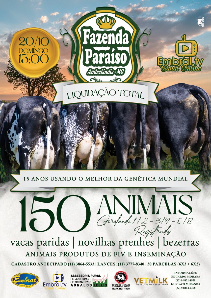 embralleiloes's tweet photo. NESTE FINAL DE SEMANA! 📣
🔜 Leilão Liquidação Total Fazenda Paraíso
🗓 20 de Outubro de 2024
⏰ 13:00 Horas
🎥 Filmados em Andrelândia/MG
Antecipe seu cadastro, ligue ou mande mensagem:
11 97355-5533
#leilãodegado #leilãoonline #gadogirolando #gadoleiteiro #vacadeleite https://t.co/qgEnwyLhY8