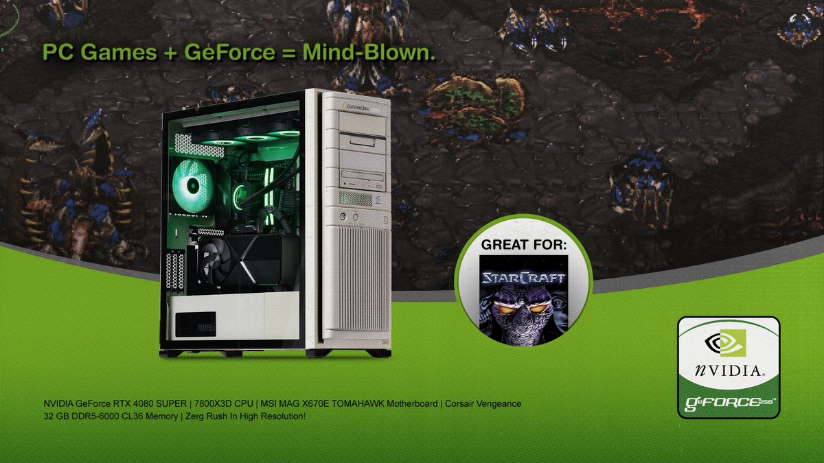Sorteamos este PC inspirado en la era de la GeForce 256, un PC Gateway de @PCJunkieMods 👾

Con una GeForce RTX 4080 SUPER en su interior, vas a dominar cualquier competición con esta torre. No te olvides del ratón de trackball

Dale Like y comenta con #GeForceDay para participar
