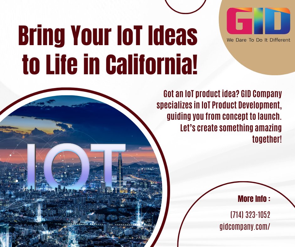 gidcompany's tweet image. Bring Your IoT Ideas to Life in California!
Got an IoT product idea? GID Company specializes in #IoTProductDevelopment, guiding you from concept to launch. Let’s create something amazing together!
Learn more: gidcompany.com/services/iot-p…
#internetofthingsdevelopmentservices