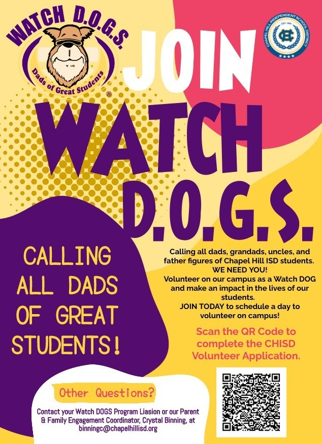 ChapelHill_ISD's tweet photo. ππ DADS - Donβt let your child down! We have 25 dads signed up across the district for our Watch D.O.G.S. program! Whoβs ready to step up and be next to make a difference on their child's campus? Join the movement and show your support! πͺπ #WatchDOGS #DadsOfGreatStudents https://t.co/itdkvBuAR9
