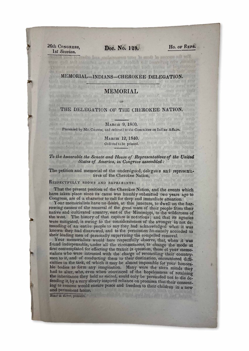 ConstitutionCtr's tweet photo. Today is #IndigenousPeoplesDay. This 1840 petition from the Cherokee Nation requests Congress pay for land lost during the forced relocation of Indigenous tribes.  

You can view it in the #FirstAmendmentGallery.  

Credit: Frank Amari, Jr. https://t.co/Ry6uVRnTLE