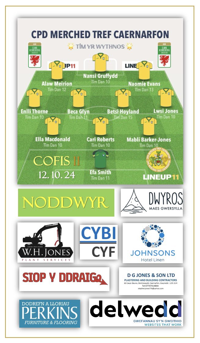 🌟 𝕋𝕀̂𝕄 𝕐ℝ 𝕎𝕐𝕋ℍℕ𝕆𝕊 🌟

🔰 Cyfuniad o Ferched yr Wythnos 🔰

Noddwyd gan Maes Gwersylla Dwyros, W. H. Jones Plant Services, D G Jones &amp; Son Ltd, Cybi Cyf, <a href="/Delwedd/">Delwedd Web Design</a>, Johnsons Hotel Linen, Siop Y Ddraig a <a href="/LloriauPerkins/">Dodrefn Perkins</a> 

#TîmYrWythnos #Cofis #UnClwb