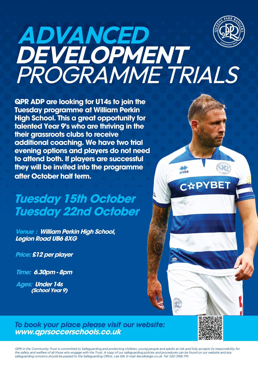 Announcing new trial dates ⚽️

We are holding open trials during October for talented players in U14s. 💪

Visit tinyurl.com/2xodaswv to book your spot! 💻