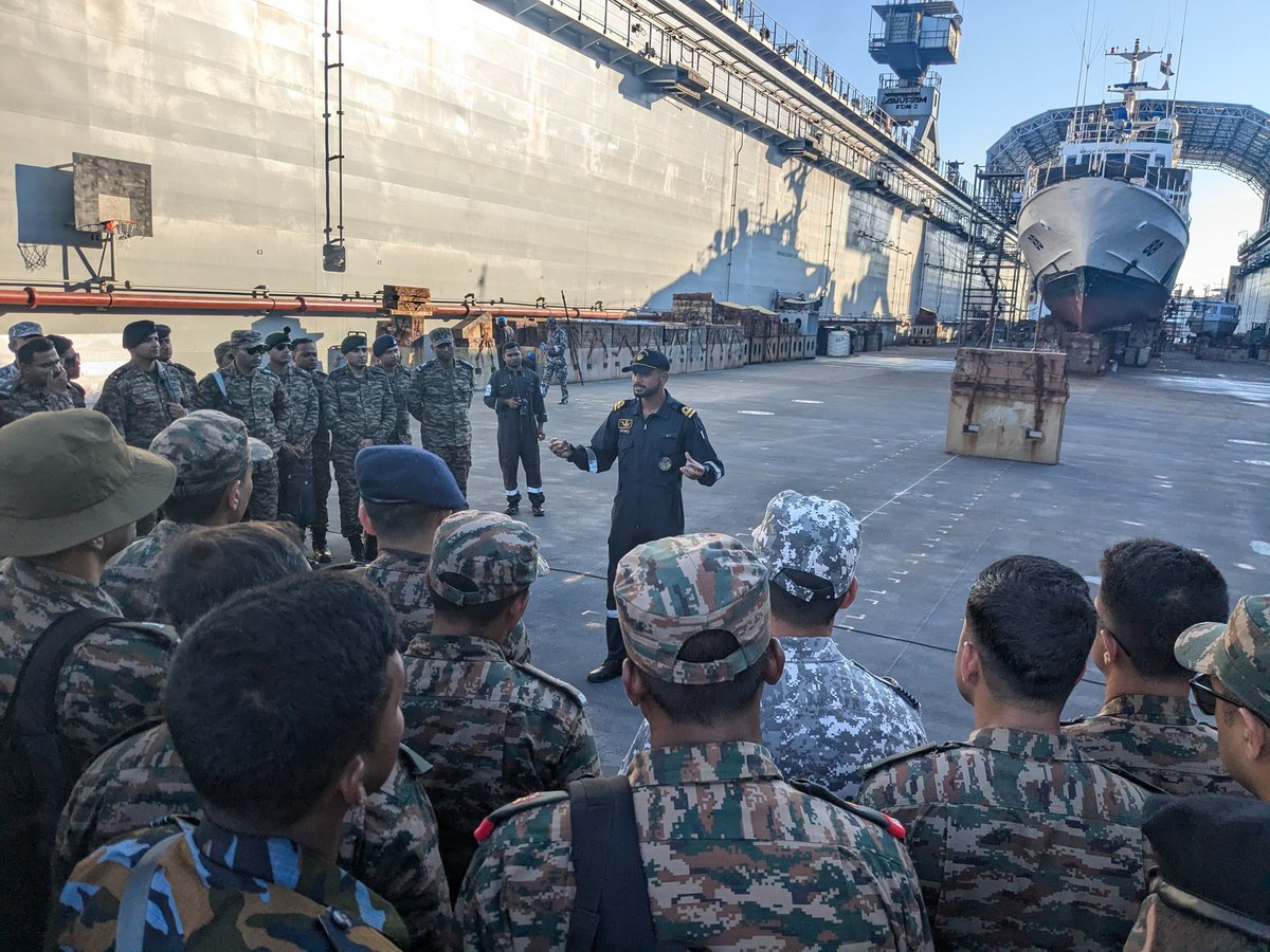 HQ_IDS_India's tweet photo. #TriServices Officers undergoing #DSTSC_07 at #MILIT, along with the International Student Officers embarked on Forward Area Tour #FAT. 
Exposure gained on key military installations of #NorthernBorders and #IOR with first-hand  understanding of #operational imperatives, logistics complexities & contemporary technology challenges. 
#FutureLeaders engaged with frontline troops, gaining insights into security paradigms & tactical nuances, fostering a deeper comprehension of the operational intricacies as well as challenging conditions in these remote mountainous and offshore island locations.

#JointnessAndIntegration 

@DefenceMinIndia 
@SethSanjayMP 
@giridhararamane