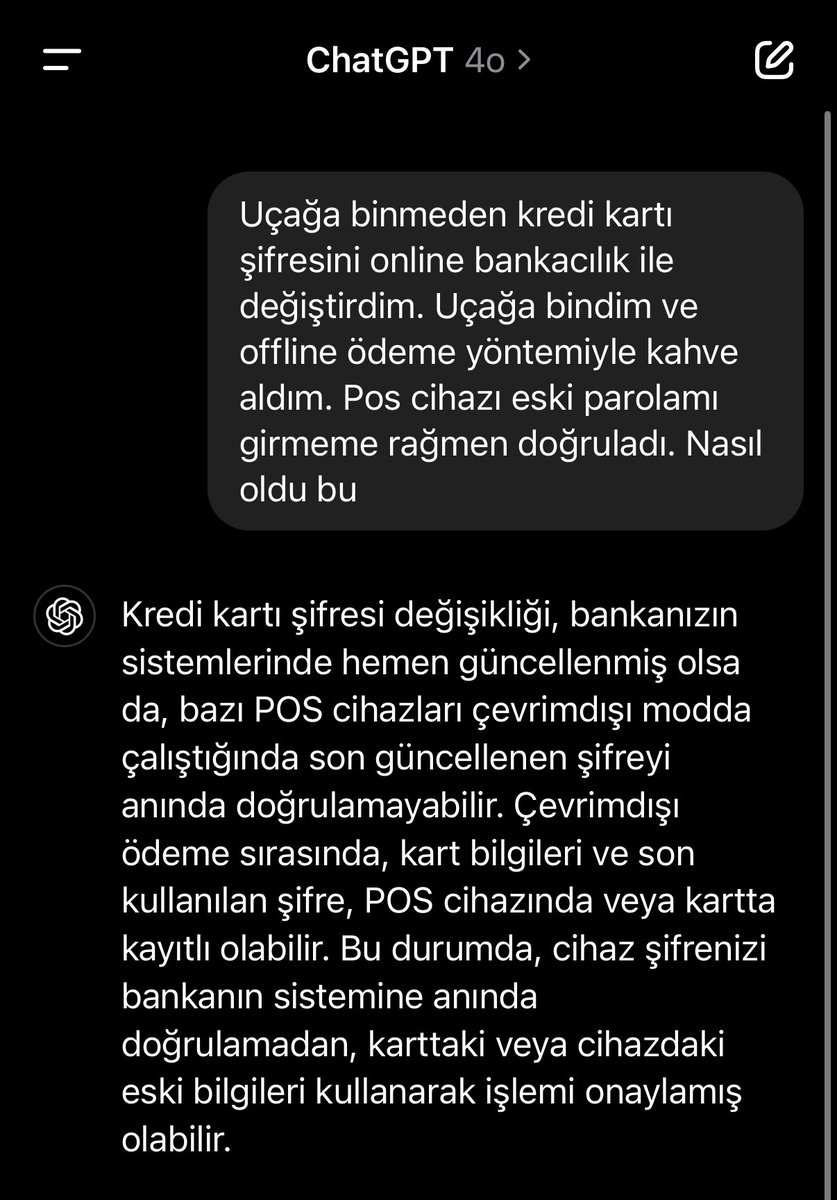 ProfesorTurkmen's tweet photo. Kredi kartı/Pos cihazı karmaşası için yapmanız gereken tek şey chatgpt'ye ilginç bir durum içerisinde olduğunuzu belirtip sormak. https://t.co/RPeiBpOSv8