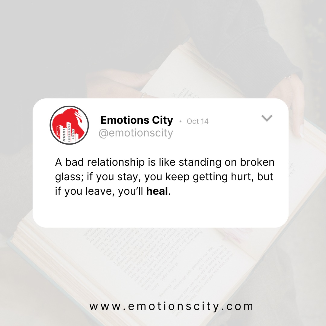 EmotionsCity's tweet photo. The hardest part isn’t leaving a bad relationship; it’s convincing yourself that you deserve better.
#BadRelationship
#HealingJourney
#Boundaries https://t.co/2ynk4wBTVh
