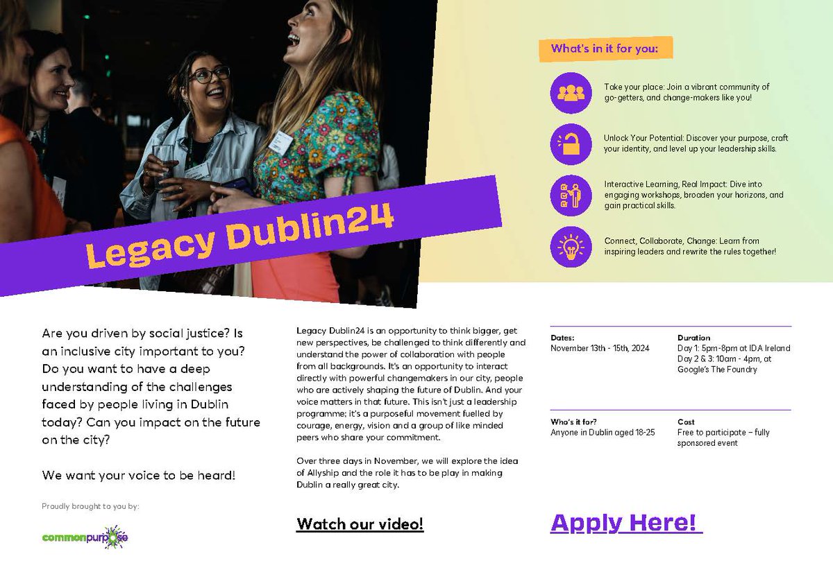 Ringsend Community Services Forum (@ringsendforum) on Twitter photo PLEASE CONTACT info@rcsf.ie for more information
Lead with purpose
Common Purpose Ireland delivers transformative leadership experiences for individuals and organisations who want to make a difference in their worlds, and the world around them.
commonpurpose.org PLEASE CONTACT info@rcsf.ie for more information
Lead with purpose
Common Purpose Ireland delivers transformative leadership experiences for individuals and organisations who want to make a difference in their worlds, and the world around them.
commonpurpose.org
