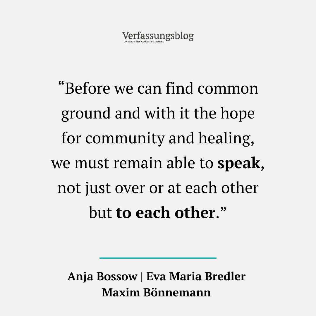 Amidst ongoing immeasurable violence, we reflect on our editorial policy and our responsibility as a constitutional law blog.

On the potential of (legal) speech amidst silence and suffering.

verfassungsblog.de/navigating-dar…