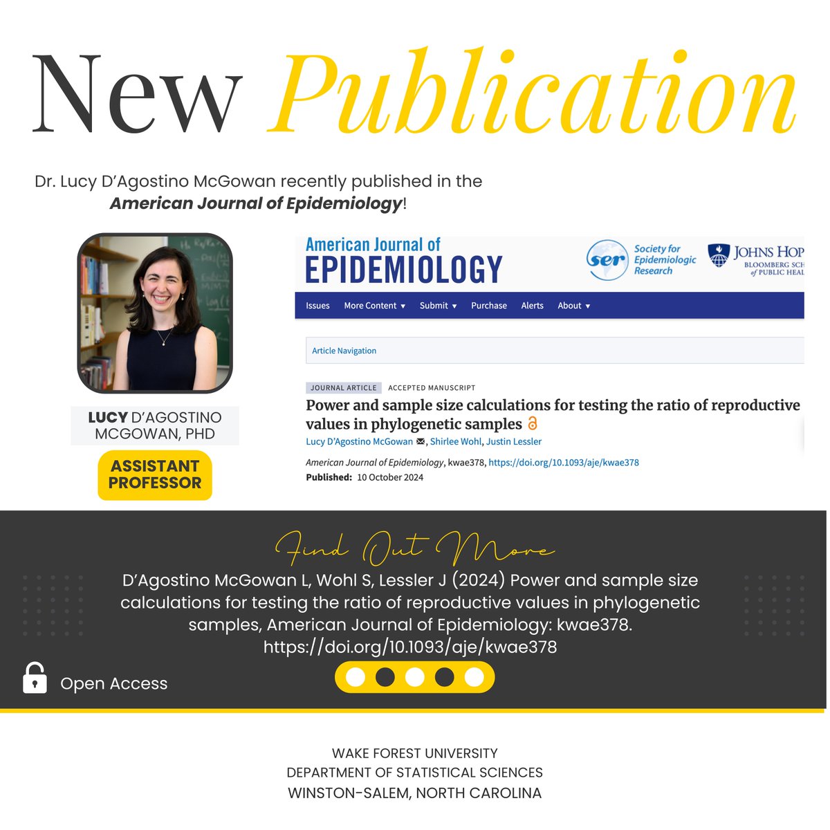 Wake Forest Stats (@wakeforeststats) on Twitter photo 🆕📄 Starting the week with a new faculty publication! Dr. <a href="/LucyStats/">Lucy D’Agostino McGowan</a> (Assistant Prof) has a new paper out this week in <a href="/AmJEpi/">Am J Epidemiology</a>! She collaborated with researchers at <a href="/JohnsHopkinsSPH/">Johns Hopkins Bloomberg School of Public Health</a> and <a href="/UNCpublichealth/">UNC Public Health</a>. Check it out! 🆕📄 Starting the week with a new faculty publication! Dr. <a href="/LucyStats/">Lucy D’Agostino McGowan</a> (Assistant Prof) has a new paper out this week in <a href="/AmJEpi/">Am J Epidemiology</a>! She collaborated with researchers at <a href="/JohnsHopkinsSPH/">Johns Hopkins Bloomberg School of Public Health</a> and <a href="/UNCpublichealth/">UNC Public Health</a>. Check it out!