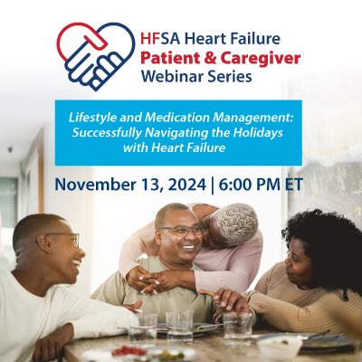 Holidays can be hard when managing heart failure! Don’t forget to remind your patients to sign up for the <a href="/HFSA/">HFSA</a> patient + caregiver webinar on navigating #HF during the holiday season! 🏃🏾‍♂️🏃‍♀️💊🫀Link below 👇 

hfsa.org/lifestyle-and-…