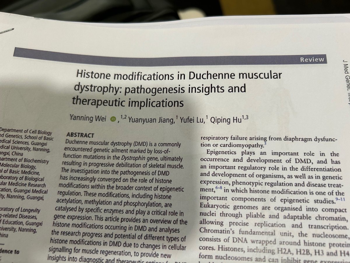 oligogirl's tweet photo. #apaperaday from Toronto where I will give lectures on Wednesday &amp; Thursday. Klaus &amp; I enjoyed the train trip from Montreal. First pick we read en route is a review by Wei et al on histone modifications in Duchenne from Journal of Medical Genetics DOI: 10.1136/jmg-2024-110045 https://t.co/FrQ7YxdfED