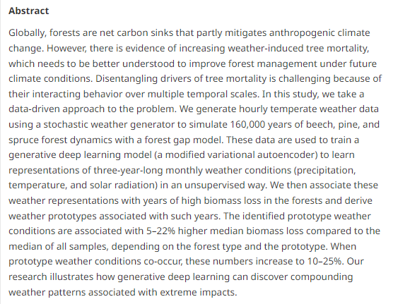 Recent article!

Identifying compound weather drivers of forest biomass loss with generative deep learning

👉bit.ly/486v1Ke

🌲🔍GenerativeAI meets forest biomass loss! Researchers here are using a modified variational autoencoder to tackle forest biomass loss. This AI