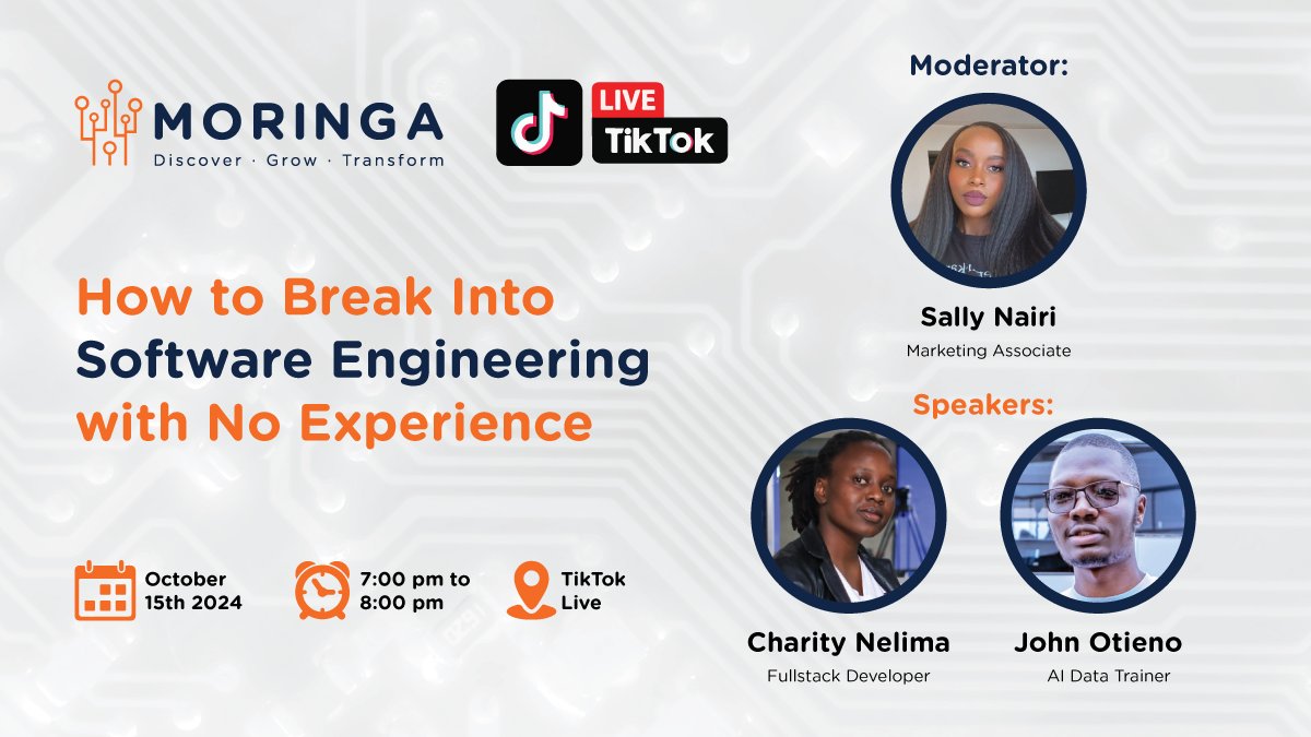 moringaschool's tweet image. Dreaming of a Software Engineering career but don’t know where to start? 

Join us LIVE on TikTok to learn how to break into tech with ZERO experience! 

Expert tips, success stories &amp;amp; a roadmap to your first job! 

#BreakIntoTech  #TikTokLive #SoftwareEngineering #MoringaSchool