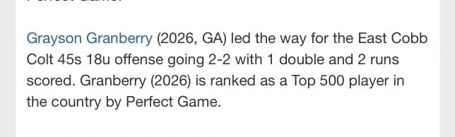 ggranberry26's tweet photo. Really enjoyed playing up in 18u PG tournament this weekend - went 3-5 in 2 games with 2 singles and a double. Scored 4 total runs and had 3 RBI’s. Making good progress and looking forward to the rest of the fall. https://t.co/yVujxZxXWs