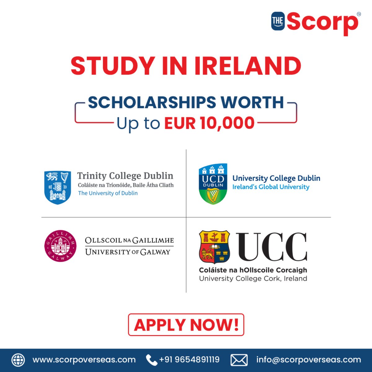 ScorpOverseas's tweet photo. Dreaming of studying abroad? Your opportunity is here! Study in Ireland with scholarships worth up to €10,000! Don't miss your chance to experience world-class education and stunning landscapes. Apply now!

#studyinireland #studyabroad #studyincanada #studyinuk #studyinaustralia https://t.co/ZplSEmE5mw