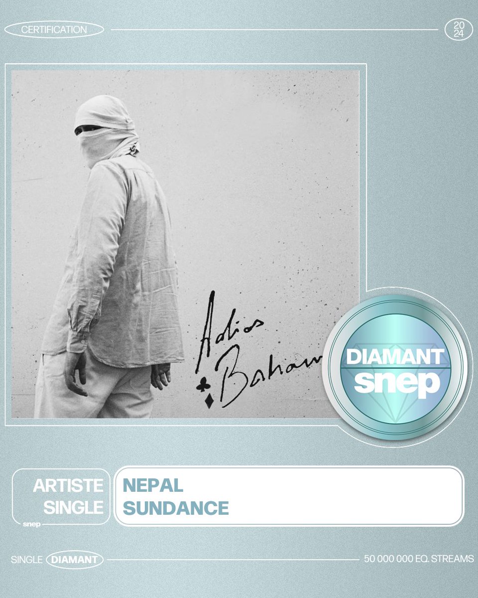 Le titre « Sundance » de Nepal est certifié Single Diamant 💎

50 000 000 équivalents streams 🎧