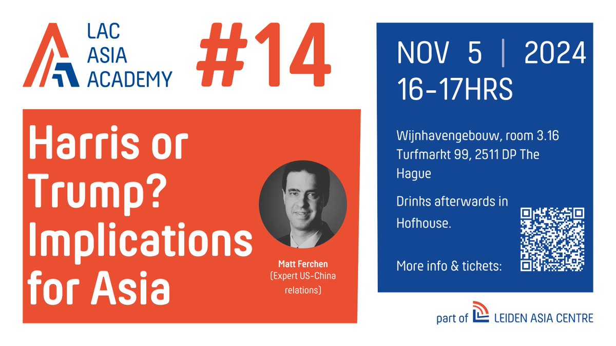AsiaLeiden's tweet photo. Join us for our 14th Asia Academy!

On November 5th - Election Day itself - we delve into the implications of the US elections on Asia &amp; Beyond. Matt Ferchen will join us to share his insights. 

Tickets: https://t.co/UrP2x7I4eh https://t.co/3RrGbyO905