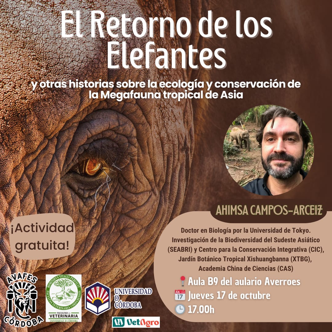🔊No os perdáis esta gran charla el próximo jueves 17 en el aula B9 de aulario del #Campus_Rabanales de la <a href="/Univcordoba/">Universidad Córdoba</a>... 🐘🐘

<a href="/avafescordoba/">AVAFES Córdoba</a> <a href="/VeterinariaUCO/">Facultad de Veterinaria UCO</a>