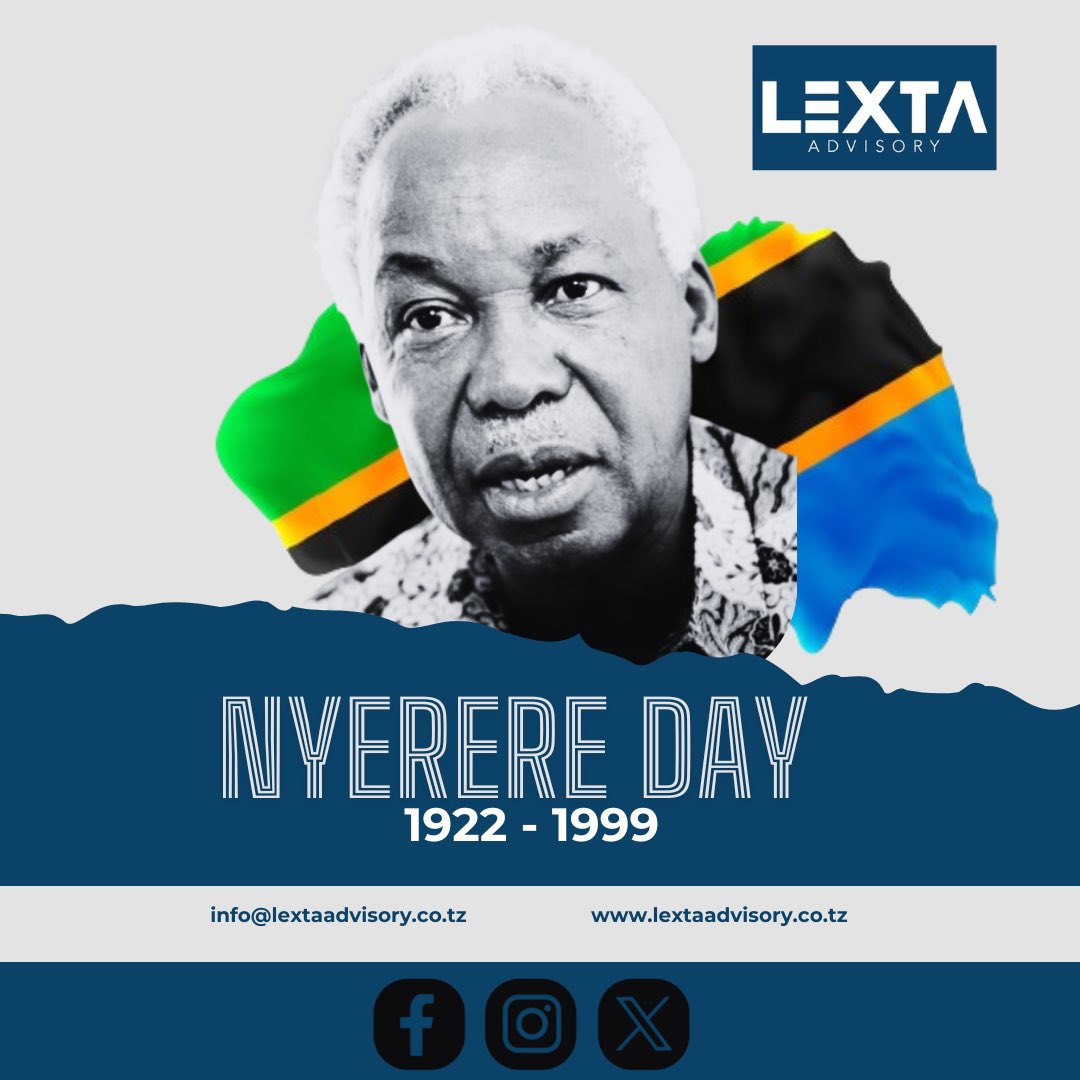 LextaAdvisory's tweet photo. Today we commemorate the life of Mwalimu Julius Kambarage Nyerere, Father of the Nation of Tanzania. He was the first Prime Minister of independent Tanganyika (1961) and first President of the United Republic of Tanzania.

#NyereDay
#14thOctober
#Tanzania
#Lextaadvisory https://t.co/13rYG97Hg8