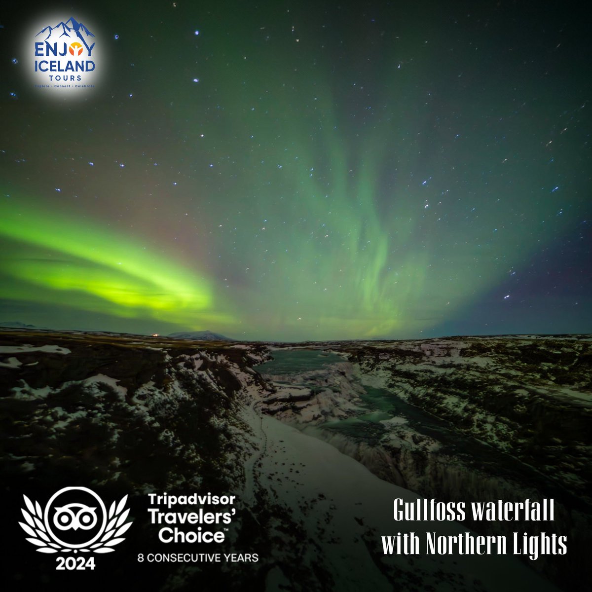 njoyicelandtour's tweet image. Witness the breathtaking beauty of #Gullfosswaterfall illuminated by the Northern Lights! A magical blend of Iceland&apos;s raw power and celestial wonder. 

Location: Gullfoss Waterfall, Iceland
Moment: Pure magic under the starry night sky!

#EnjoyIcelandTours #NorthernLights