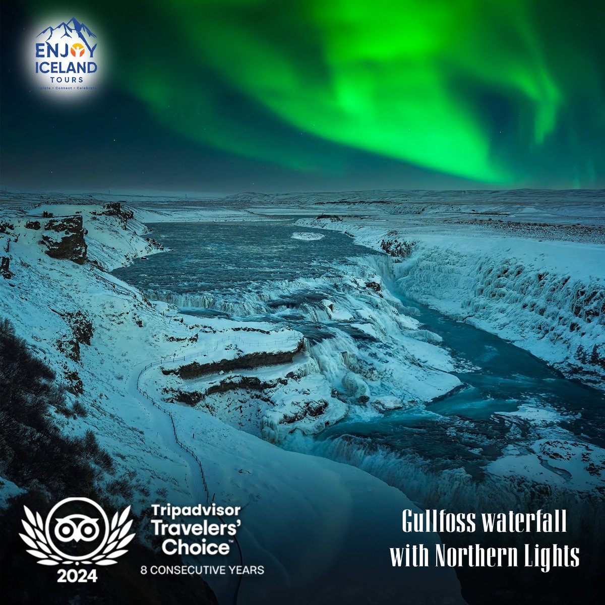 njoyicelandtour's tweet image. Witness the breathtaking beauty of #Gullfosswaterfall illuminated by the Northern Lights! A magical blend of Iceland&apos;s raw power and celestial wonder. 

Location: Gullfoss Waterfall, Iceland
Moment: Pure magic under the starry night sky!

#EnjoyIcelandTours #NorthernLights