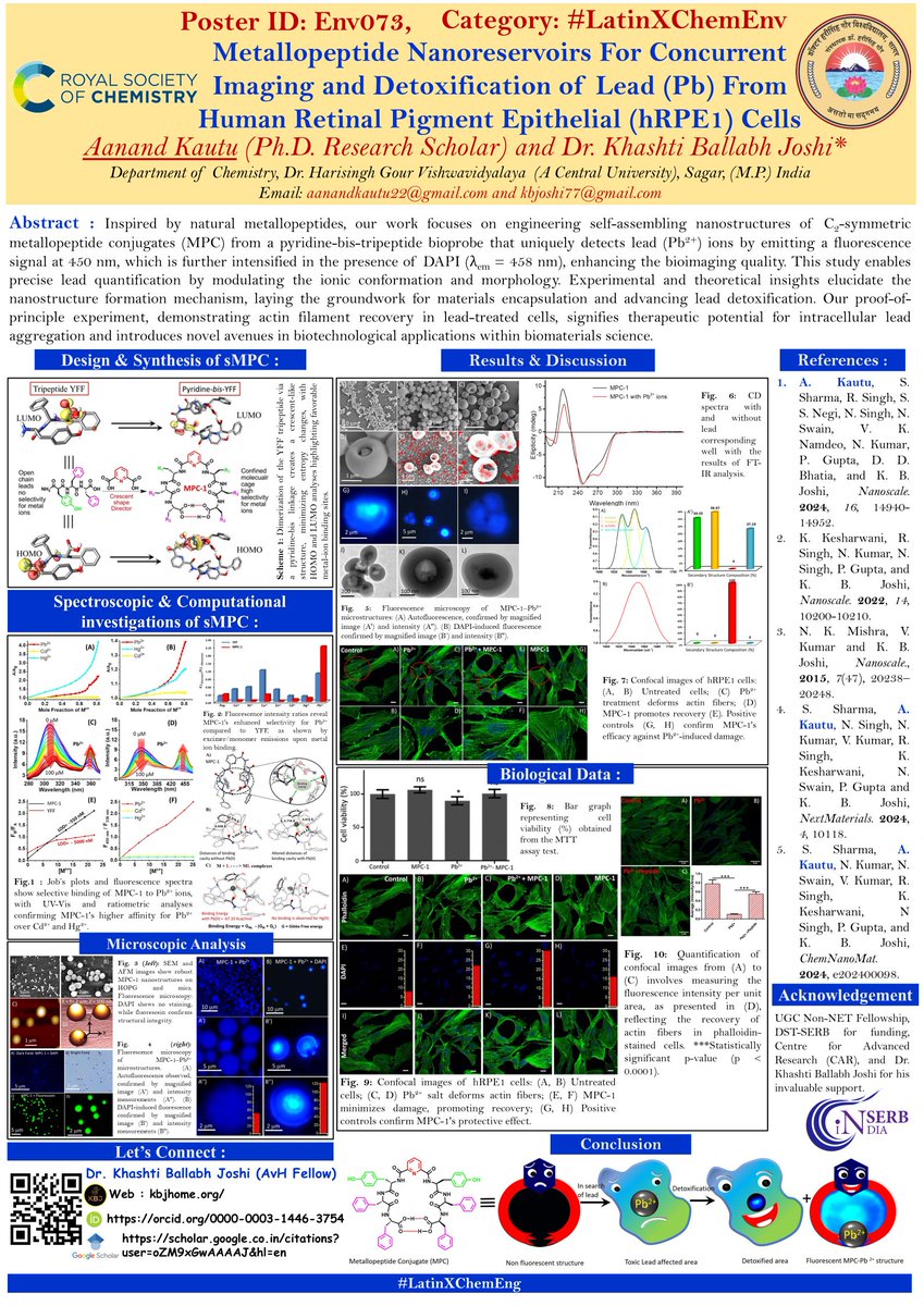 AanandK22's tweet photo. Hi LatinXChem ! Metallopeptide nanoreservoirs for imaging and detoxification of lead (Pb) from human retinal pigment epithelial (hRPE1) cells.Poster ID:Env073 Category:#LatinXChemEnv
#LatinXChem24 #LatinXChemNanoMat #LeadDetection #Nanotechnology #Bioimaging @kumaunse https://t.co/VYeN6enC0r