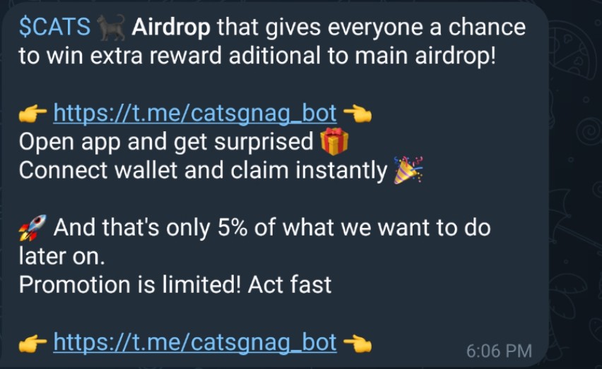 ⚠️ Warning: Please do **not** interact with the message below or connect your wallet. It’s a scam and could compromise your funds or personal information. Stay safe!