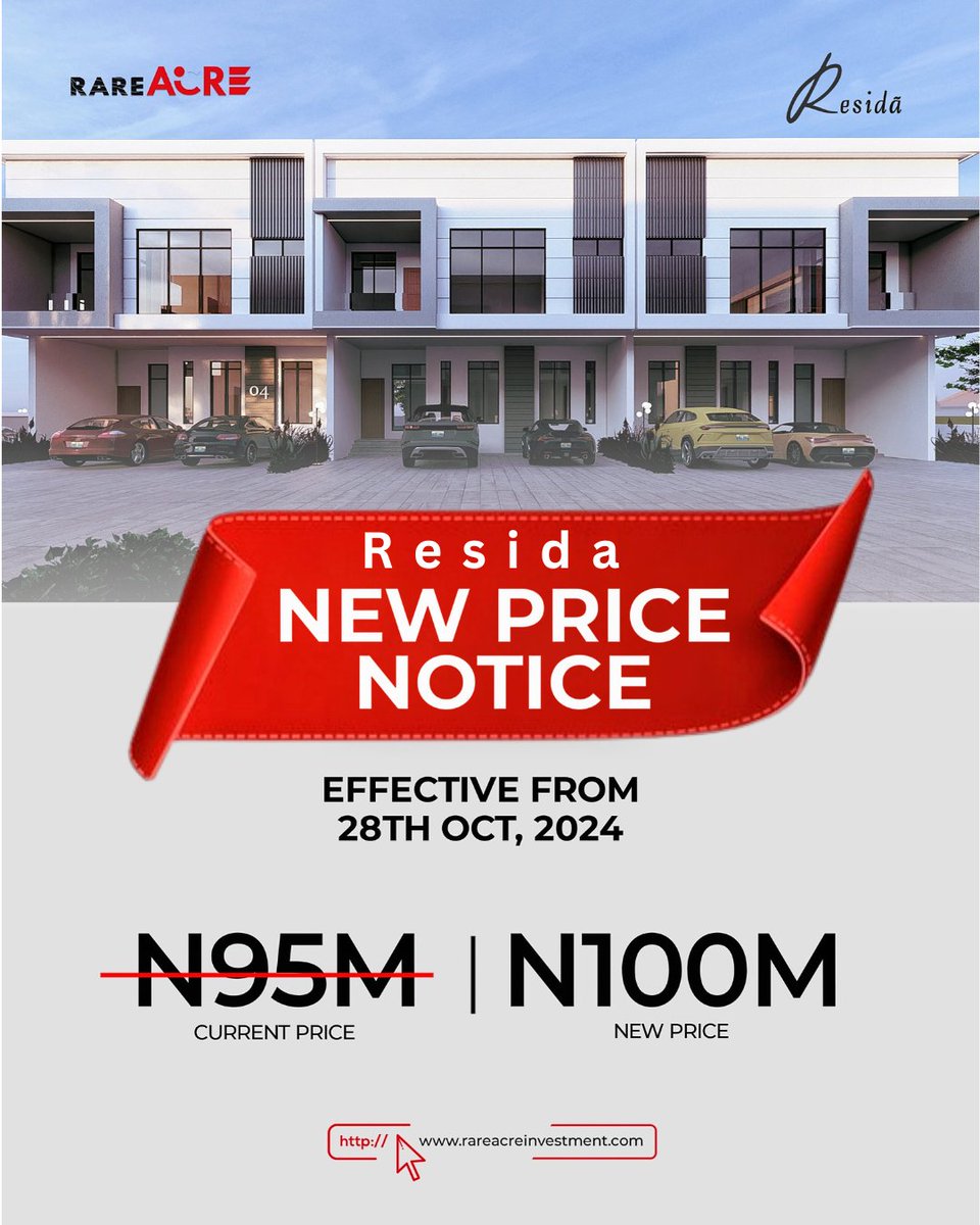 RareAcre_'s tweet photo. Have you heard the latest? Resida Apartment will be having new price tags soon.

Effective from 28th of October, 2024.
#rareacres #realestate #realestatedevelopment #propertydevelopment #realestatecompany #propertycompany #architecture #realestateconsultation 
 #CheatersExposed https://t.co/B7IaNXd2kz