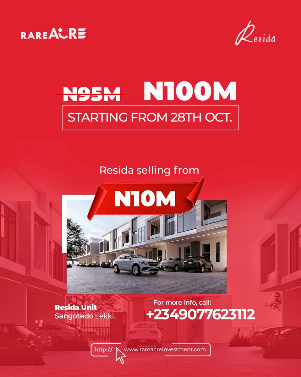 RareAcre_'s tweet photo. Have you heard the latest? Resida Apartment will be having new price tags soon.

Effective from 28th of October, 2024.
#rareacres #realestate #realestatedevelopment #propertydevelopment #realestatecompany #propertycompany #architecture #realestateconsultation 
 #CheatersExposed https://t.co/B7IaNXd2kz