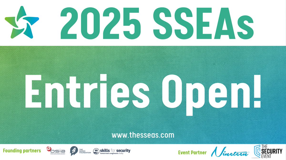 📢Entries for the 2025 Security &amp; Safety Entrepreneur Awards (SSEAs) are open!

Entry to the awards is free and nominations must be submitted by 21 January 2025.

More information about the SSEAs, including how to enter visit here &gt; thesseas.com