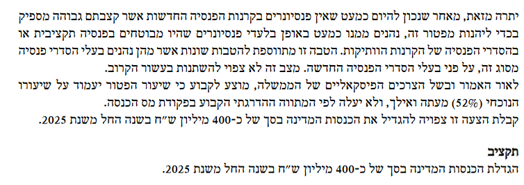 hasolidit's tweet photo. אני רק חושבת על כל הפנסיונרים האומללים שהסתמכו על כך שהפטור על קיצבה מזכה מקרן פנסיה יעלה ל-67% ב-2025 כפי שנקבע לפני יותר מעשור. 

כל השעות והכסף ששרפו בפגישות עם מתכננים פיננסים, יועצי פרישה, יועצים פנסיונים ויועצי מס. אם זה יעבור, כל התכנונים האלה הולכים לפח עכשיו. החוקים משתנים תוך כדי תנועה. וכל זה בשביל מה? 400 מיליון שקל מחסכונות שאנשים חסכו לגיל פרישה. שזה בערך תקציב משרד הפיגולים של אורית סטרוק.

הצעה ח��ופית: סגרו את המשרד המיותר של אורית סטרוק ותשאירו לאנשים את הכסף שחסכו לגיל זיקנה.