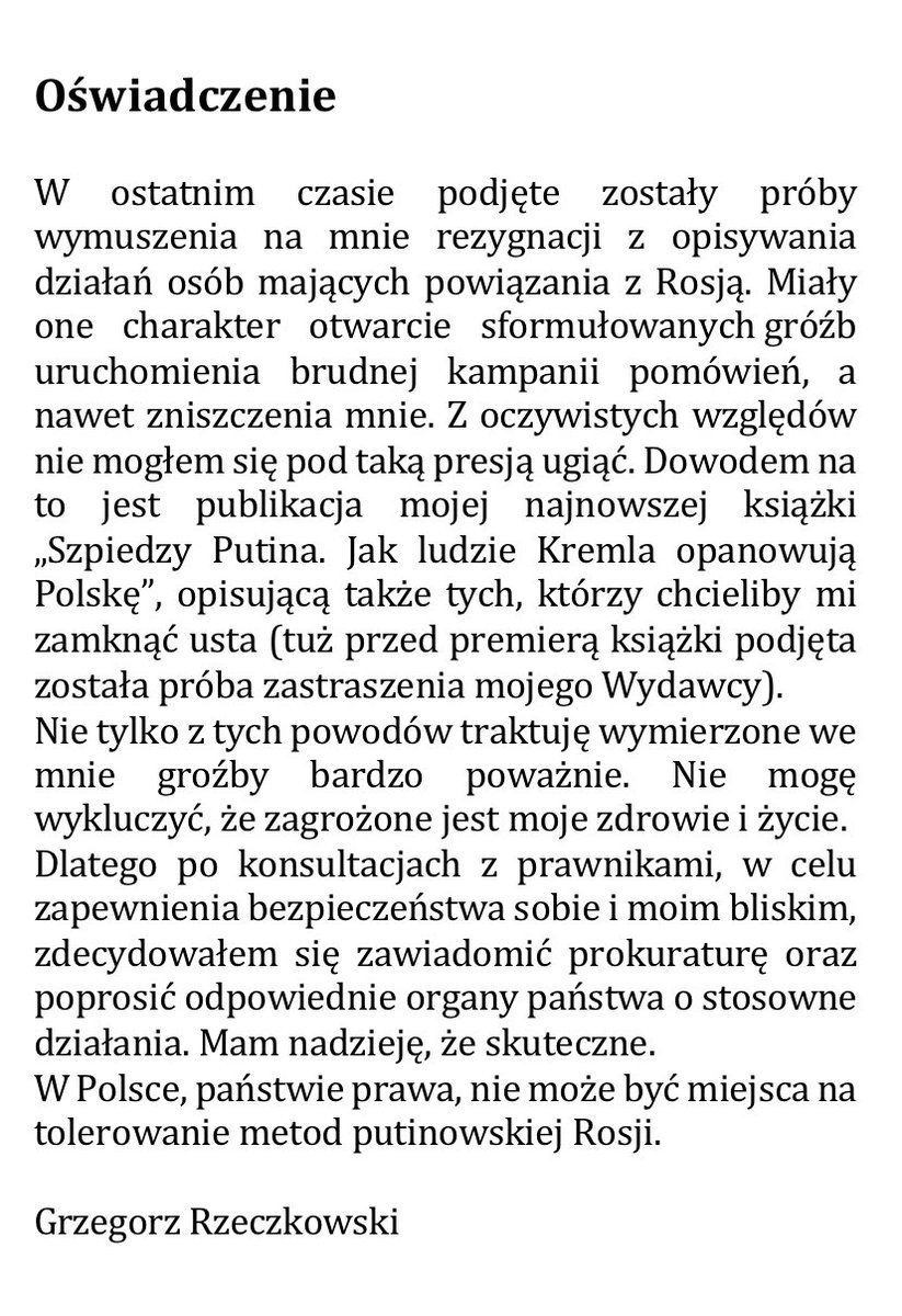 RzeczkowskiG's tweet image. 🔴 Oświadczenie w związku z kierowanymi przeciwko mnie groźbami karalnymi ⬇️