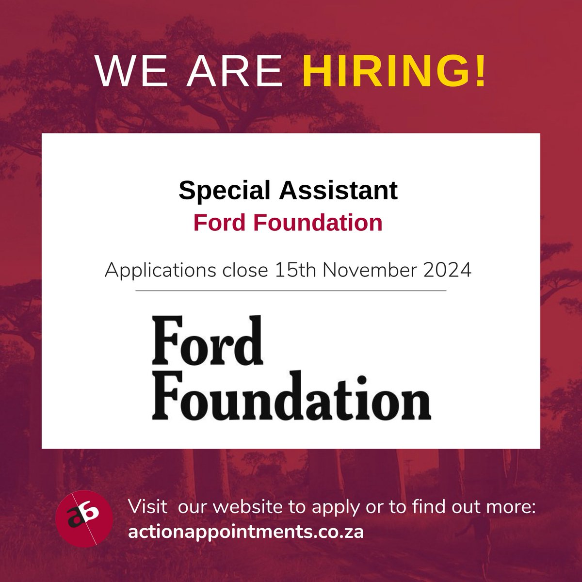 actionappntmnts's tweet photo. VACANCY! Action Appointments is recruiting a Special Assistant for Ford Foundation, based in Johannesburg.

For more information, visit the link below:
https://t.co/AcAnt7szPg

#hiring #philanthropy #socialjustice #specialassistant #johannesburg #programmesupport https://t.co/jR30PuxLZ8