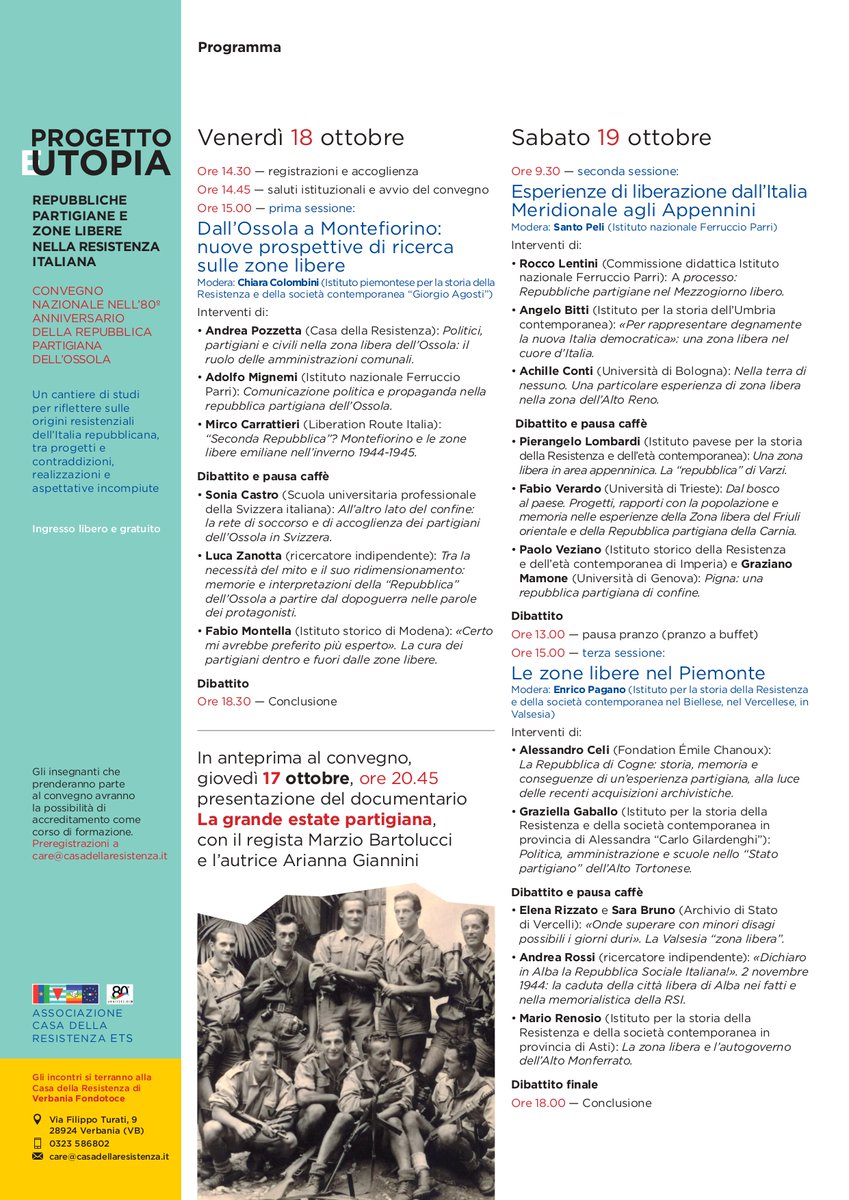 Istoreto segnala il convegno "Progetto e Utopia. Repubbliche partigiane e zone libere nella Resistenza italiana".
Al convegno prenderà parte Chiara Colombini, storica del nostro Istituto, nel ruolo di moderatrice.

A seguire il programma dell'evento. Vi aspettiamo numerosə!