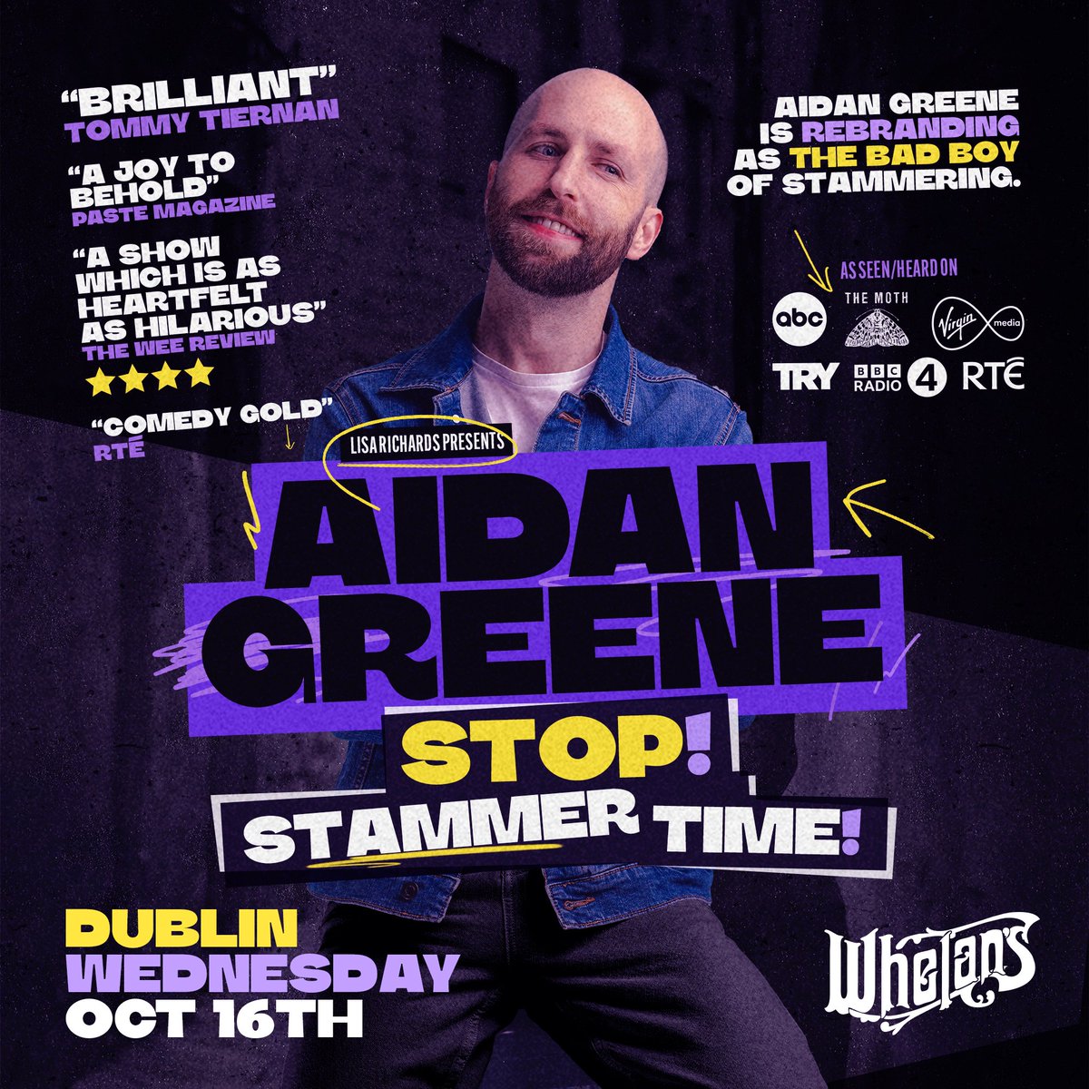 Dublin! 
I'm performing my sold-out Edinburgh Fringe show "Stop! Stammer Time" in <a href="/whelanslive/">Whelan's</a> this Wednesday, October 16th! 
This is my final performance of this show!
 
Don't miss out!

Tickets: whelanslive.com/event/aidan-gr…